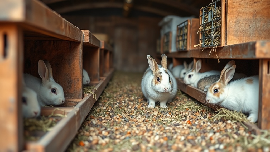 Domestic rabbit care — hutches, hay, pellets, grooming. sizing and fit for tight footprints